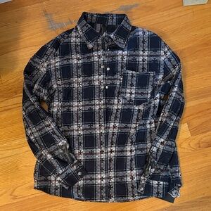 Black and Gray Plaid Button-Up Shirt